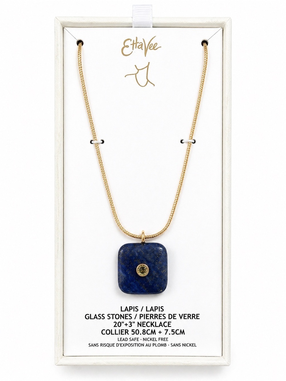 Gold Chain Necklace with Lapis Blue Pendant